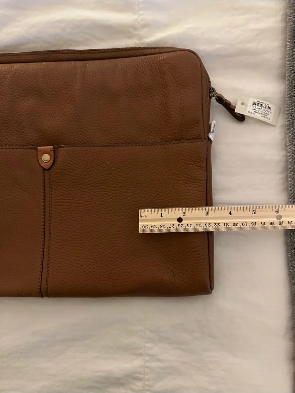 Fossil Brown Leather Laptop Sleeve with Front Pocket